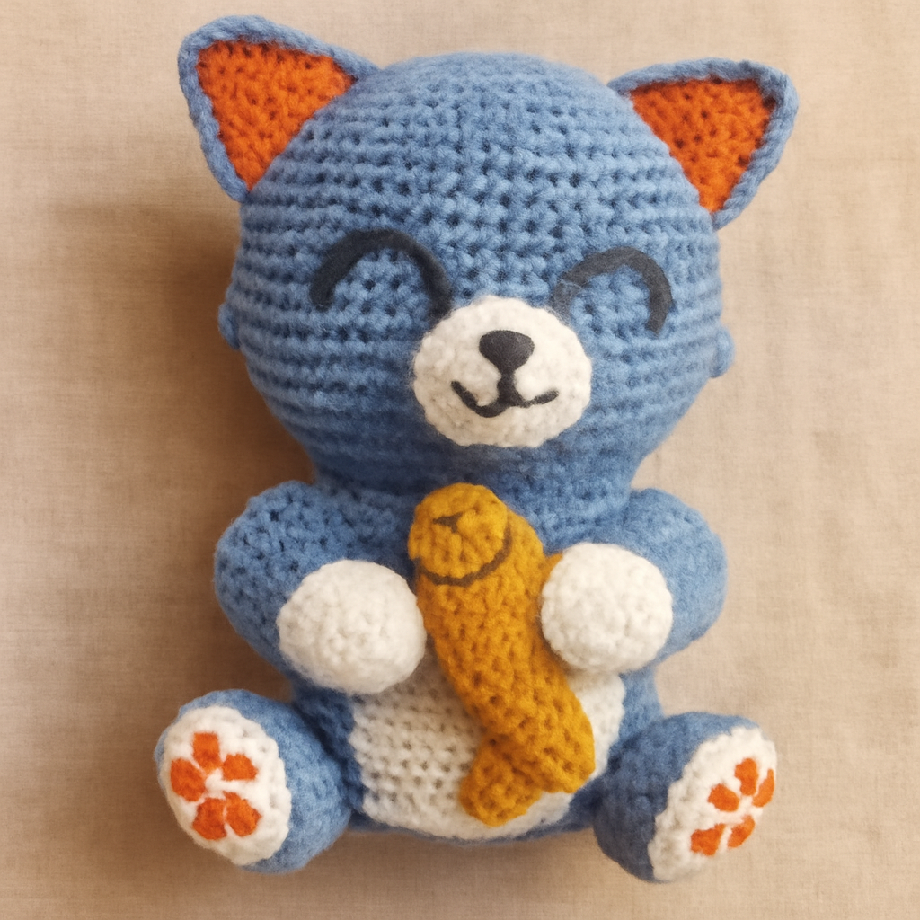 Blue Cat with Fish Amigurumi Pattern
