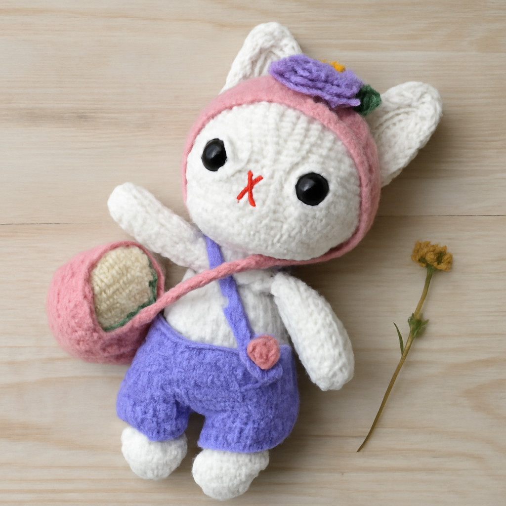 Spring Cat with Basket Amigurumi Pattern